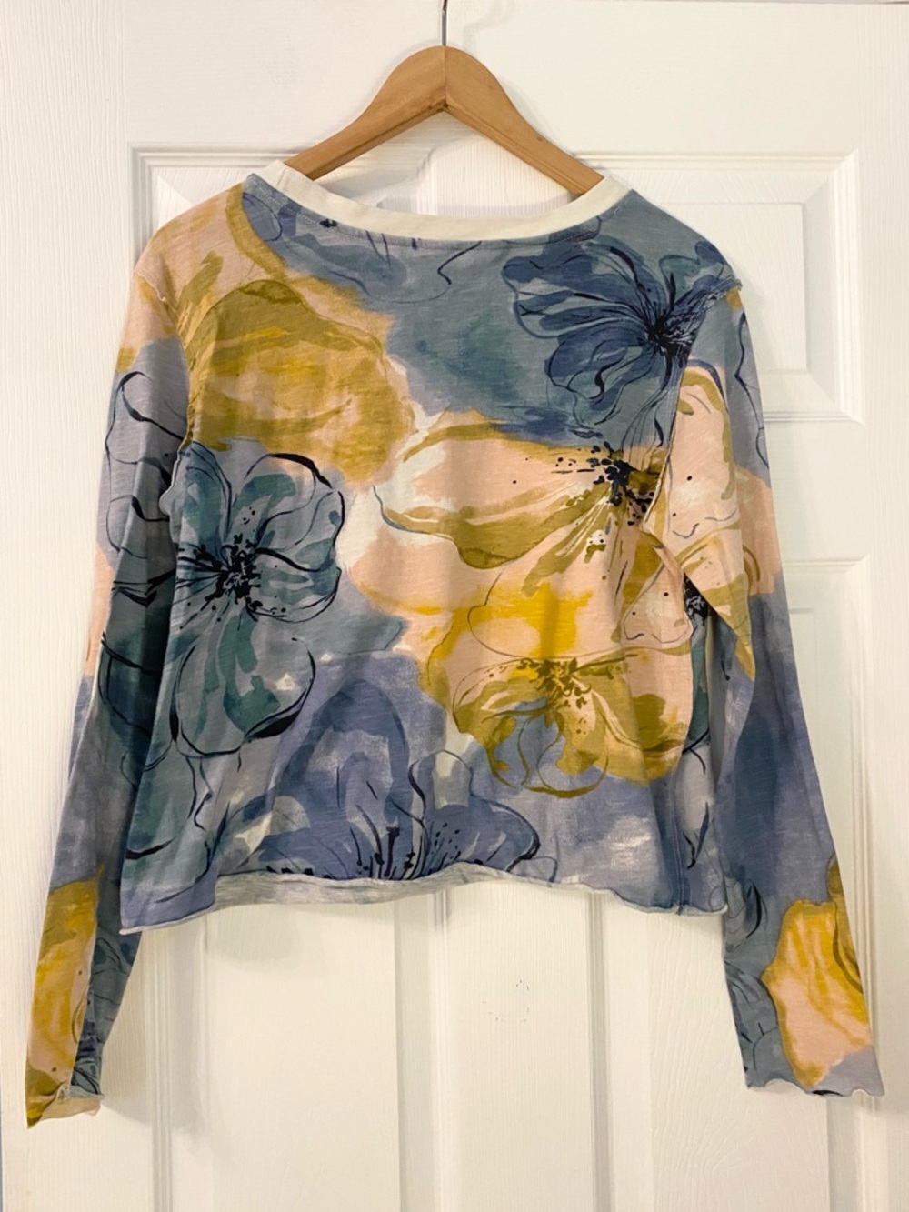 Maeve Floral Watercolor Long-Sleeve Top in Blue & Light Pink - Picture 4 of 6